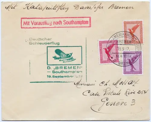 Katapult 1932 Dt. Reich Seepostaufgabe Brief Genf Schweiz Catapult H 108 c/ 1683