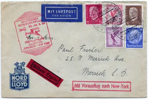 Katapult 1934 Dt. Reich Brief EILBOTEN Seepost Merrick Catapult H 153 b / 1690
