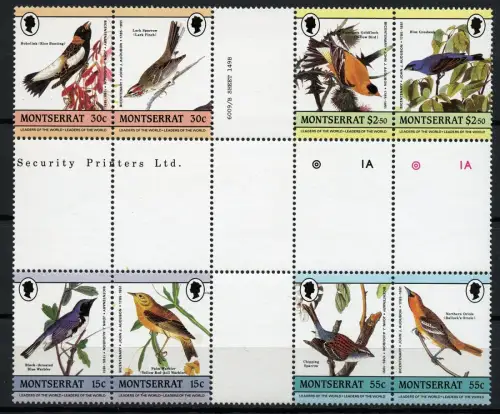 Montserrat 1985 Audubon Vögel Gemälde Zeichnungen 597-604 Herzstück MNH / 263