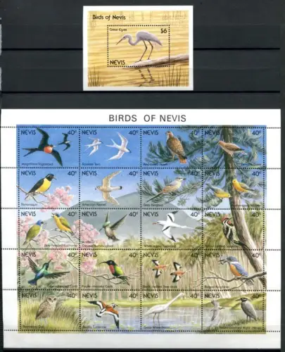 Nevis 1991 Vögel Birds Uccelli Oiseaux  596-615 Block 33 Postfrisch MNH