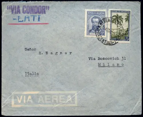 LATI 1940 Argentinien Brief Buenos Aires 21.8.40 Mailand Italien Airmail / 1692