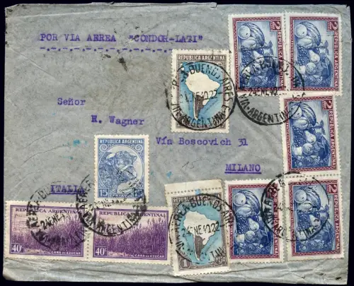 LATI 1940 Argentinien Brief 12,95 P Buenos Aires 24.1.40 Mailand Italien / 1693