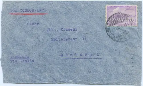 LATI 1940 Uruguay Brief  EF 1,38 Pesos Montevideo Hamburg OKW Zensur / 1695