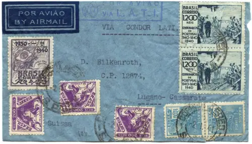 LATI 1941 Brasilien Brief 5400 R MiF Sao Paulo Lugano Schweiz / 1901
