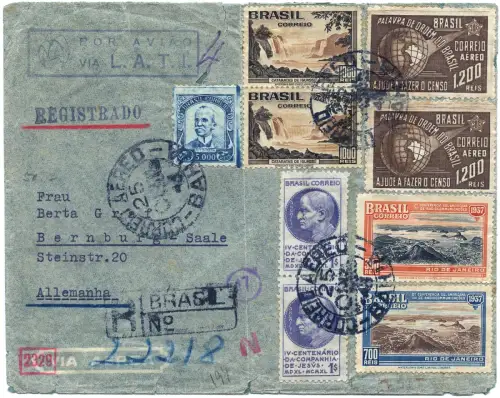 LATI 1941 Brasilien Reko-Brief 12400 R Bahia Bernburg Saale OKW Zensur / 1903