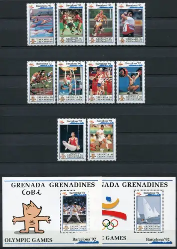 Grenada Grenadinen 1992 Olympiade Barcelona Olympics 1535-1544 Block 237-238 MNH
