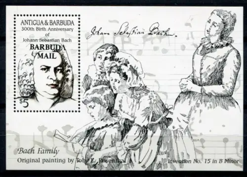 Barbuda 1996 J. S. Bach Musik Familie Gemälde Komponist Block 104 Postfrisch MNH
