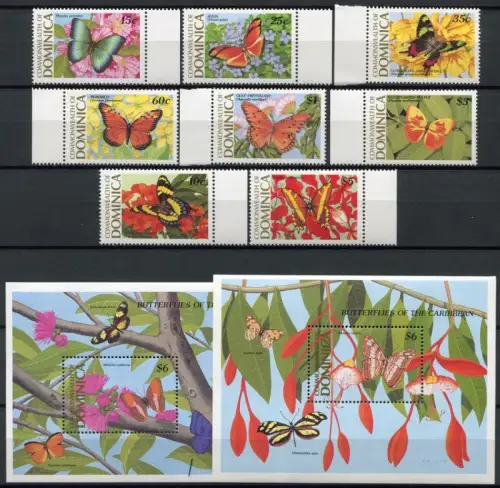 Dominica 1989 Schmetterlinge Butterflies Farfalla 1213-1220 Block151-152 MNH