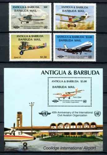 Barbuda 1985 Flugzeuge ICAO Airplanes Aircraft Aviation 828-831 Block 97 MNH