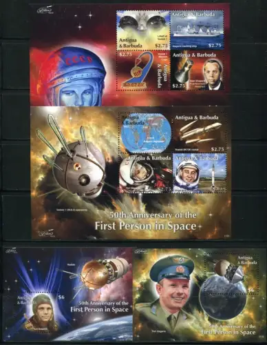 Antigua 2011 Raumfahrt Space Gagarin Weltraum Espace Satz und Blocks MNH