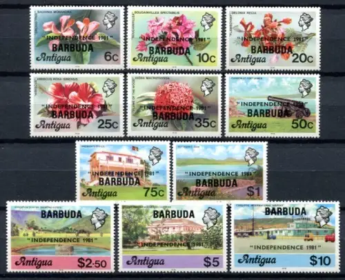 Barbuda 1981 Unabhängigkeit Pflanzen Ansichten Blüten Freimarken 583-593 MNH
