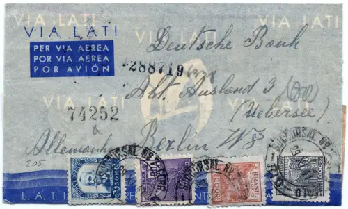 LATI 1941 Brasilien Brief 29.11.41 Deutsche Bank Berlin OKW Zensur / 1904