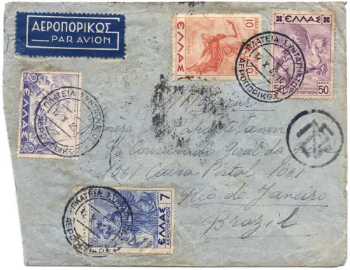 LATI 1940 Griechenland Brief 12.10.40 Athen Rom Rio de Janeiro / 1905