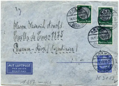 LATI 1940 Dt. Reich Brief 14.11.40 Brake Rom Argentinien OKW Zensur / 1907