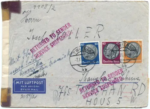 LATI 1941 Dt. Reich Brief 7.11.41 Wien Rio USA China Return to Sender RAR / 1909