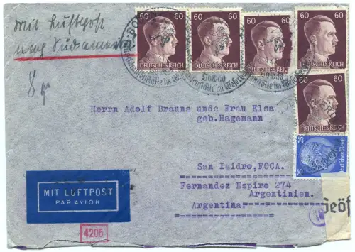 LATI 1941 Dt. Reich Brief 6.9.41 Bodenwerder SST Argentinien OKW Zensur / 1912