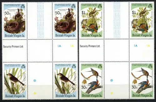 Jungferninseln 1985 Audubon Gemälde Zeichnungen 533-536 Herzstücke MNH / 266