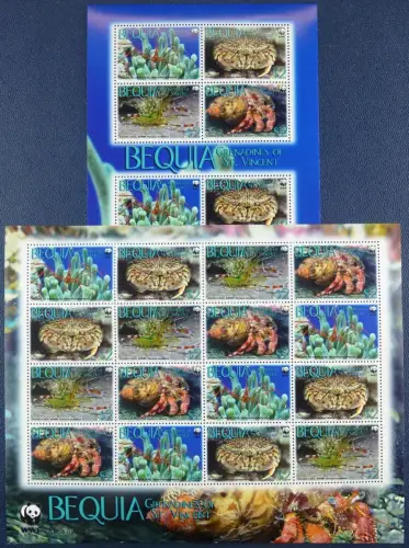 St. Vincent Bequia 2010 WWF Krabben Crabs Meerestiere 647-650 Kleinbögen MNH