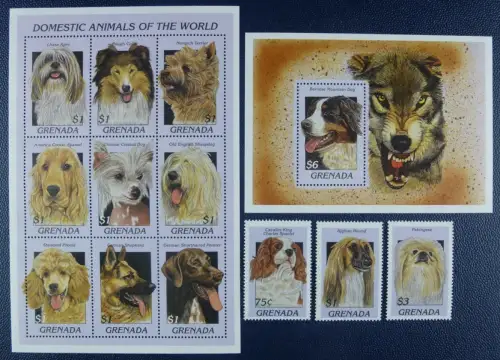 Grenada 1997 Hunde Dogs Afghane Collie Pudel Schäferhund 3395-3406 Block 452 MNH