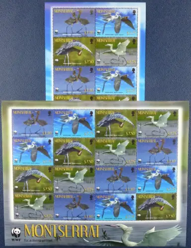 Montserrat 2010 WWF Reddish Egret Kraniche Vögel 1524-1527 Kleinbögen (2) MNH