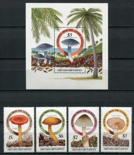 Grenada Grenadinen 1986 Pilze Funghi Mushrooms 771-774 + Block 111 MNH