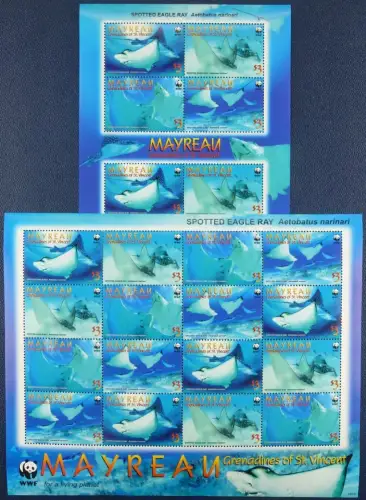 St. Vincent Mayreau 2006 WWF Spotted Eagle Ray Manta 46-49 Kleinbögen MNH