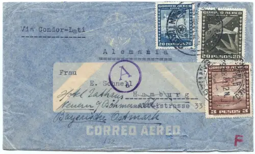 LATI 1941 Chile Brief Santiago Hamburg Neuern Böhmerwald Zensurstempel / 1918