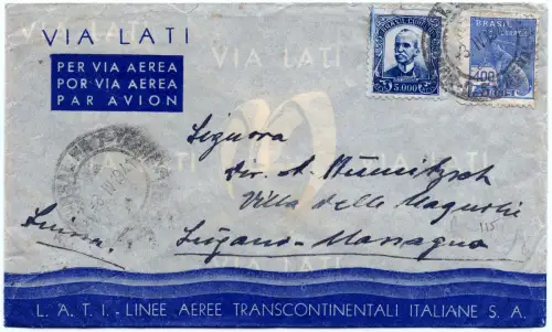 LATI 1941 Brasilien Vordruck-Brief 3.4.41 nach Lugano Schweiz / 1924
