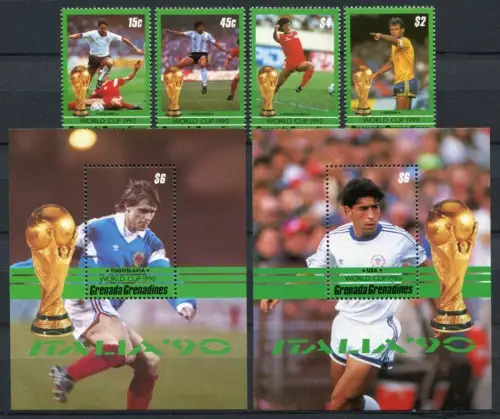 Grenada Grenadinen 1990 Fußball WM Italien Soccer World Cup 1303-6 Block 196-197