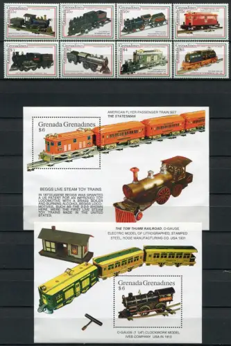 Grenada Grenadinen 1992 Eisenbahn Trains Railways 1585-1592 + Block 247-248 MNH