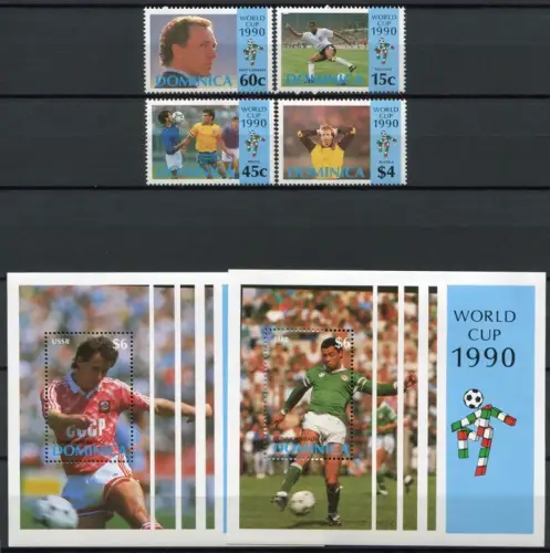 Dominica 1990 Fußball WM Soccer FIFA World Cup Italien 1338-1341 Block 170-171