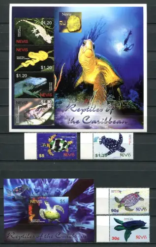 Nevis 2005 Amphibien Reptilien Schildkröten Reptiles 2036-2043 Block 249 MNH