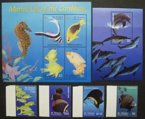 St. Vincent 2003 Fische Fishes Pesci Poissons Delphin 5933-5940 Block 623 MNH