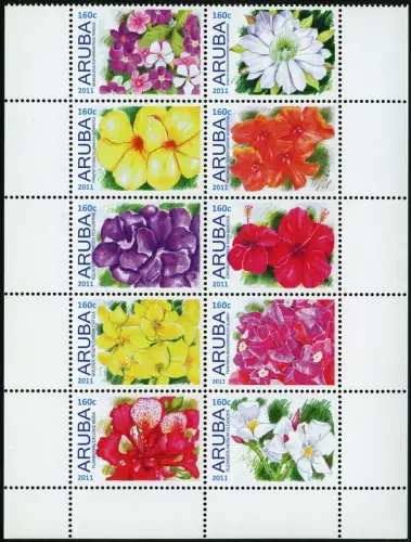 Aruba 2011 Blüten Blumen Pflanzen Bougainvillea Oleander Flowers 545-554 MNH