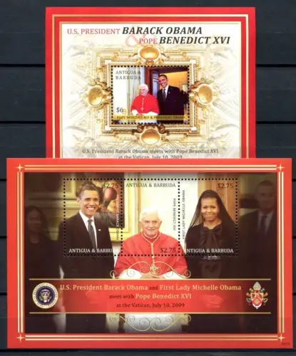 Antigua 2009 B. Obama Papst Benedikt Pope Benedict 4674-4676 Block 659 MNH