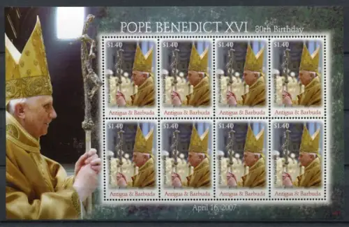 Antigua 2007 Papst Benedikt Pope Benedict Religion 4537 Kleinbogen MNH