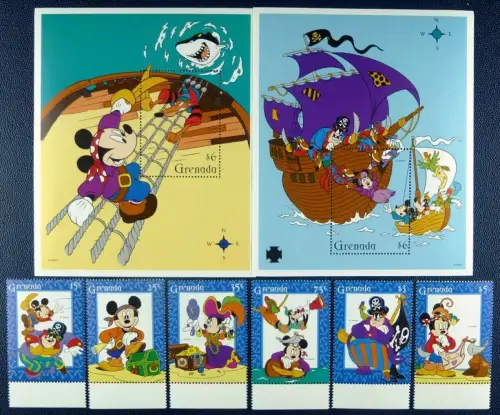 Grenada 1995 Disney Abenteuer auf hoher See Trickfilm 3066-3071 Block 406-407