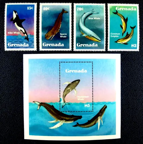 Grenada 1982 Wale Whales Meeressäuger Delphine Dolphin 1197-1100 Block 112 MNH