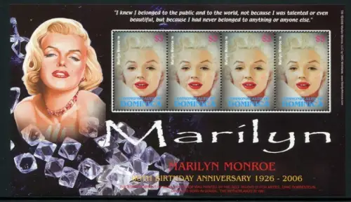 Dominica 2006 Marilyn Monroe Musik Film Cinema Music 3731 Kleinogen MNH