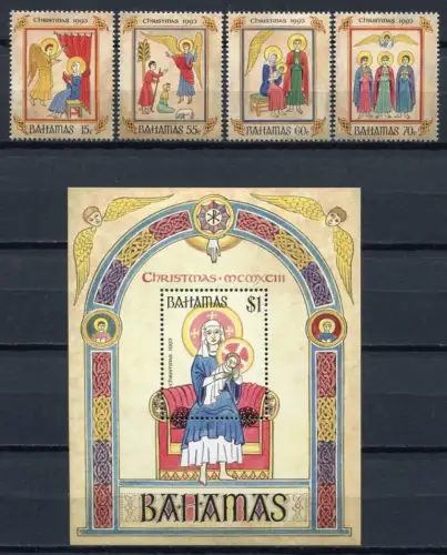 Bahamas 1993 Weihnachten Christmas Natale Gemälde 821-824 + Block 72  MNH