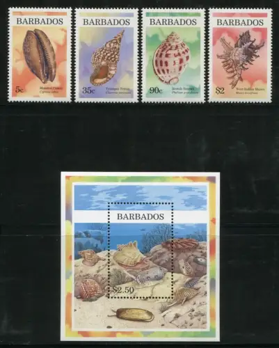 Barbados 1997 Muscheln Shells Meerestiere 920-923 Block 33 MNH