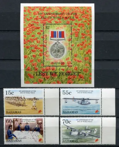 Bahamas 1995 Kriegsende 2. Weltkrieg WW II Flugzeuge 861-864 + Block 77 MNH