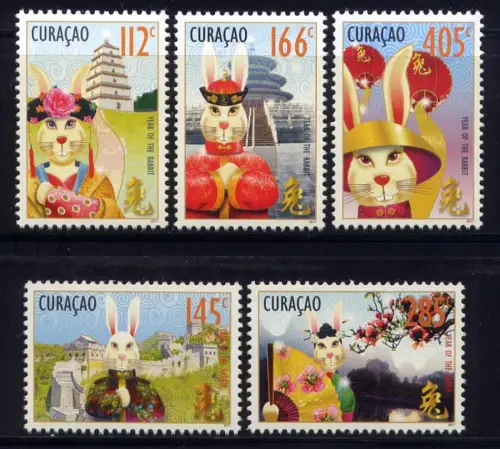 Curacao 2011 Jahr des Hasen Year of the Rabbit Zodiac Neujahr 14-18 MNH