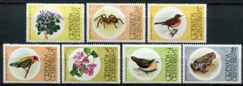 Grenada Grenadinen 1976 Flora Fauna Vögel Spinne Frosch Blumen Bird 149-155 MNH