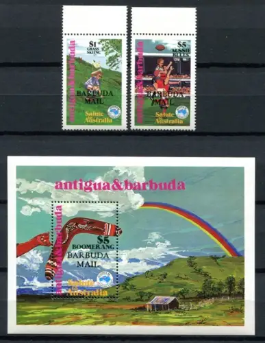 Barbuda 1984 AUSIPEX Football Bumerang Philately 766-767 Block 89 Postfrisch MNH
