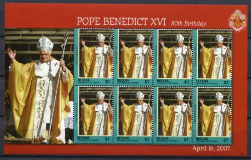St. Vincent Bequia 2007 Papst Benedikt Pope Benedict Religion 575 Kleinbogen MNH