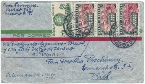 LATI 1941 Mexico Guatemala Argentinien Rio Rom Kiel 27.1.41 OKW-Zensur / 1929