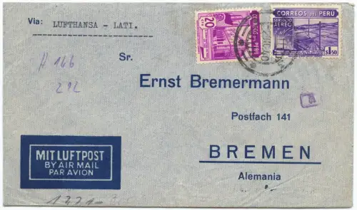 LATI 1940 Peru Lima Rio de Janeiro Rom Bremen Brief 2.12.40 OKW Zensur / 1930