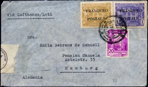 LATI 1941 Peru Lima Rio de Janeiro Rom Hamburg Brief 17.3.41 OKW Zensur / 1931