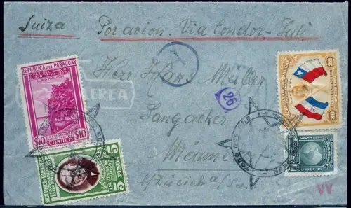 LATI 1941 Paraguay Asuncion Rio Männedorf Schweiz Brief 20.8.41 Condor / 1932